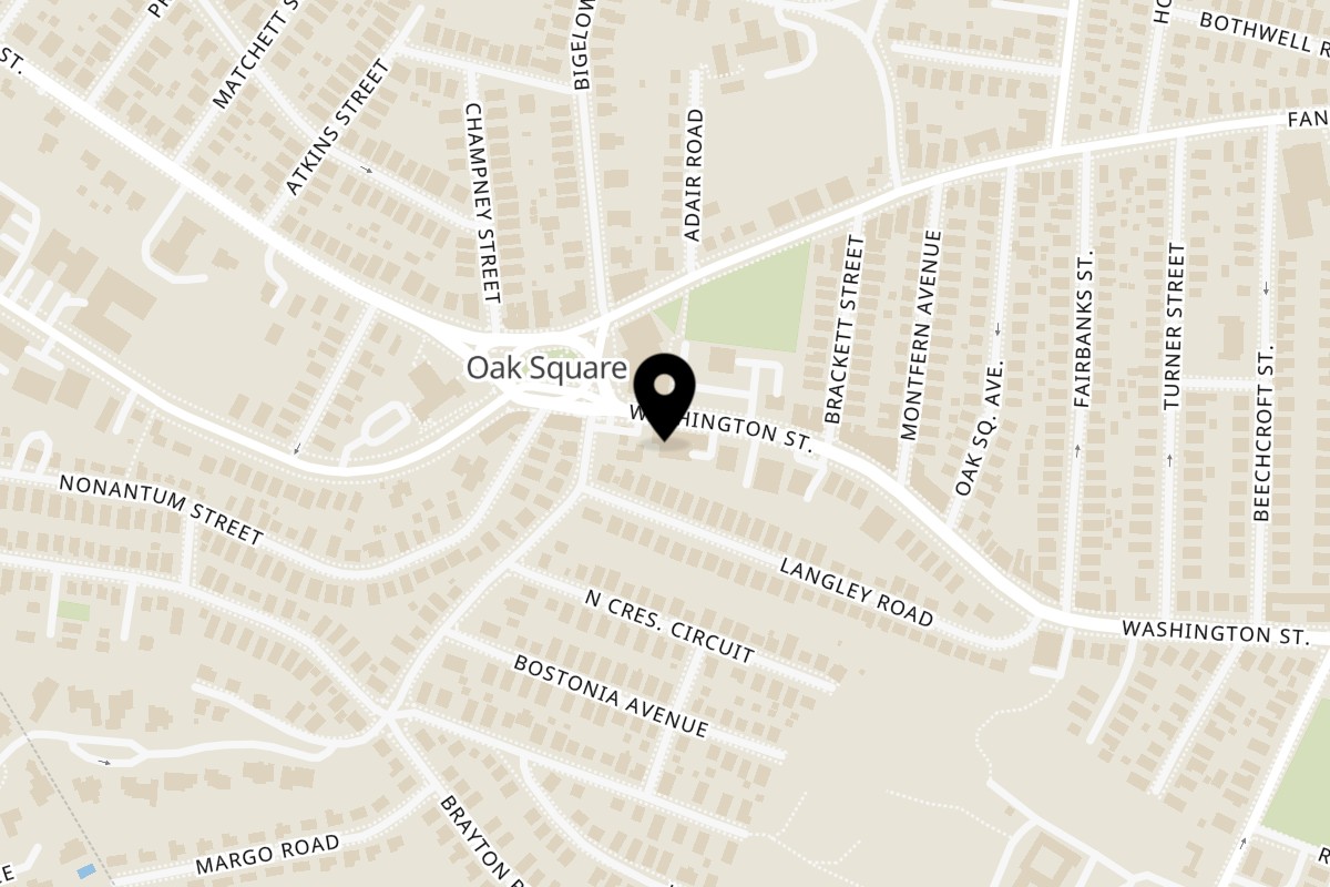 Map showing the location of Detroit Pizza Co. on 600 Washington St in Brighton
